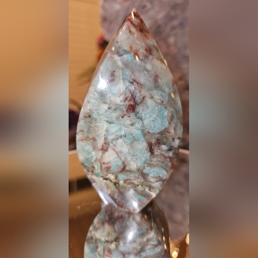 Amazonite, Fire Quartz, and  Smokey Quartz Flame 4.6" x 2.4"